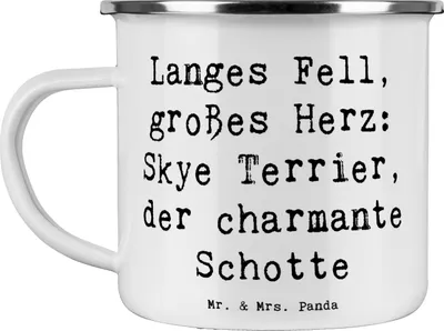 Produktbild von Mr. & Mrs. Panda Emaille Becher Spruch Skye Terrier - Weiß - Geschenk, Hund, Teetasse, Hunderassen Pflege, Tasse, Hunderasse, Pott, Hunde, Langes Fell, Kaffeepott, treu