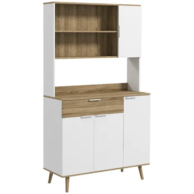 Image de HOMCOM Armoire de cuisine, buffet de cuisine, 4 portes avec étagères réglables, 1 tiroir, design scandinave, 98 x 39 x 180 cm, blanc et naturel