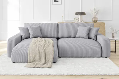 Produktbild von S-STYLE MÖBEL - Emma Ecksofa mit Schlaffunktion und Bettkasten in Cord-Stoff schöner Sitzkomfort, Ottomane links, B/T/H: 234 cm / 170 cm / 78 cm