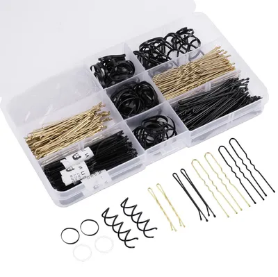 Produktbild von Haarnadeln Set 343 Stück Metall Wellenform Bobby Pins U-Haarklammern Spirale Haarnadeln Haargummi mit Aufbewahrungsbox