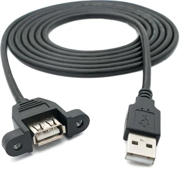 Produktbild von SYSTEM-S USB 2.0 Kabel 2 m Typ A Stecker zu Buchse Schraube in Schwarz