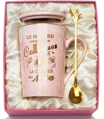 Imagen del producto de Taza de cerámica con diseño de mármol, 400 ml, con tapa y cuchara