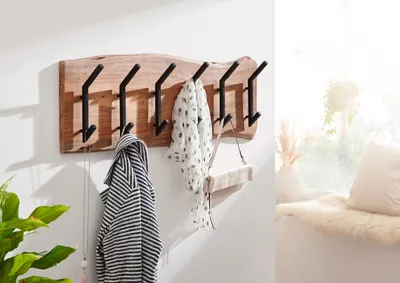 Zdjęcie produktu dla FineBuy wieszak ścienny drewniany metalowy wieszak na płaszcze 100 cm wieszak na wieszaki do przedpokoju z litego drewna