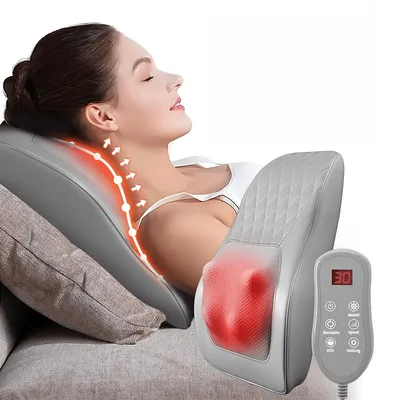 Produktbild von Shiatsu Massagekissen 3D, Nackenmassagegerät, Rückenmassagegerät mit Wärme, beidseitige Rotation, 3 Stufen für Schultern, Beine, Füße