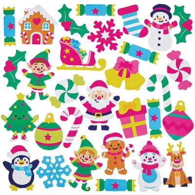Kerststickers Set 125 Stück, festliche Motive, 25–50 mm