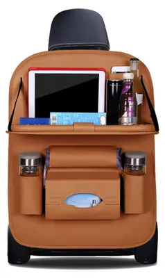 Produktbild von Auto Organizer Rückenlehnenschutz mit Tablethalter aus Kunstleder, wasserdicht, Braun, 1 Stück
