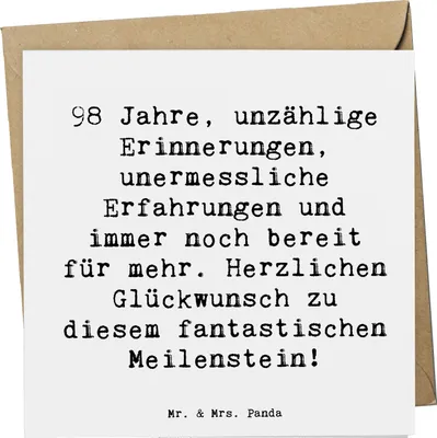 Produktbild von Mr. & Mrs. Panda doppelkarte Spruch 98. Geburtstag - Weiß - Geschenk, Alter, faltkarte, Erinnerungen, Geburtstagwünsche, anlasskarte, Grußkarte, Ehrentag 98 Jahre