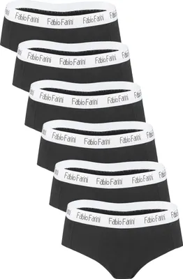 Produktbild von Fabio Farini - 6 Stück Damen Unterhosen - Frauen Hipster Panties aus elastischer Baumwolle im sportlich modernen Look mit Logo-Bund