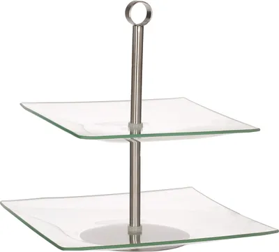 Produktbild von OBSTSCHALE Glas TORTENSTÄNDER SERVIERPLATTE KUCHENPLATTE KUCHENSTÄNDER 2 Etagen