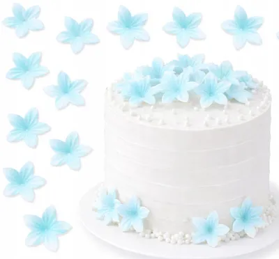 Produktbild von Blümchen aus Oblaten MINI 2 cm, blau, 15 Stück – Dekoration für Torten und Cupcakes