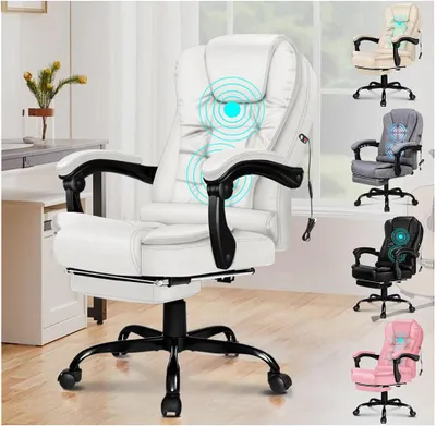 Imagen del producto de Silla de masaje para oficina: silla de escritorio ergonómica con reposapiés, vibración USB y capacidad de carga de 180 kg