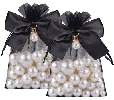 Zdjęcie produktu dla Woreczki organza czarne 10 x 12 cm na biżuterię prezenty kokarda 30 szt.