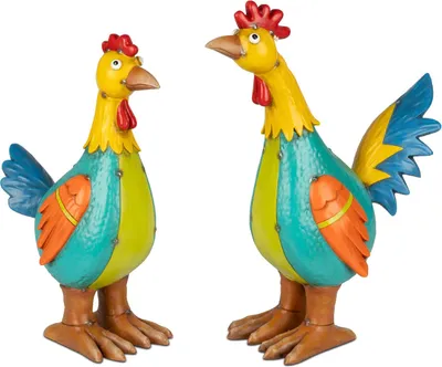 Produktbild von 2er Set Dekofiguren Hühner METALLOPTIK H. 33cm Kunststein Formano Garten WA