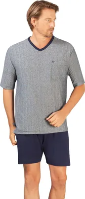 Produktbild von Hajo Herren Schlafanzug Shorty V-Ausschnitt Klima Light Marine Melange