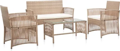 Produktbild von 4-tlg. Garten-Lounge-Set mit Auflage Poly Rattan Beige
