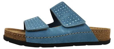 Produktbild von Rohde Damen Pantolette Leder Kork Klettverschluss Glitzer Soave 5414, Größe:37 EU, Farbe:Blau