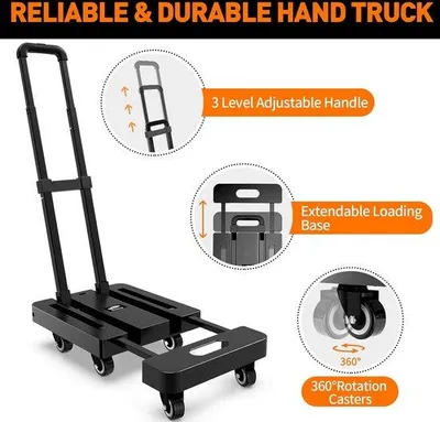 Produktbild von Famanu Faltbarer Handwagen mit 6 Rädern - robuster Gepäckwagen für den Transport - 225 kg Tragkraft - schwarz