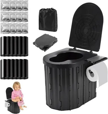 Obrázok produktu pre Veľká skladacie kempingová toaleta, výška 365 cm, s držiakom na papier a odkladacou plochou na telefón