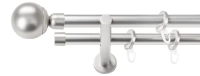 Produktbild von SN Deco Gardinenstange Reims, 19 mm, 2-läufig, Stahl, Komplett-Set mit Ringen, Auflageträger, 180 cm, chrom matt