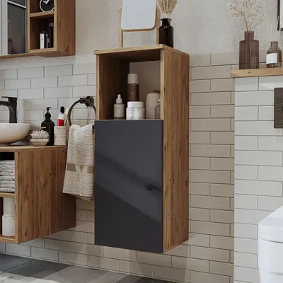 Imagen del producto de Skye Decor, armario de baño de alta calidad, 100% MDF, madera de pino del Atlántico, color antracita, 35x90x30 cm