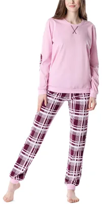 Produktbild von Merry Style Damen Schlafanzug Zweiteiler lang Pyjama Langarm Lange Hose mit Muster MS10-168 (Rosa-Kariert, XL)