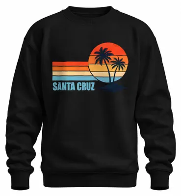 Imagen del producto de Santa Cruz, California. Playa de palmeras. Surf. Sudadera con cuello redondo, estilo años 80, color negro, talla M