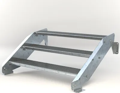 Produktbild von Stahltreppe 3 Stufen bis Höhe 64 cm, Laufbreite : 120 cm kein Geländer ST 2 (31 / 31 mm gezackt)