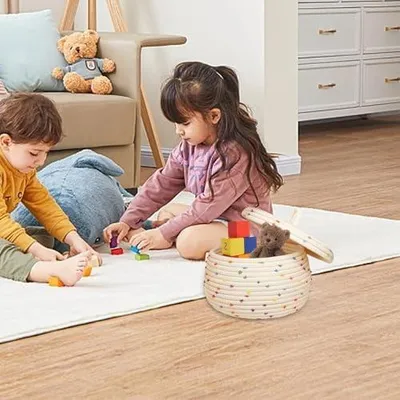 Produktbild von Aufbewahrungskorb aus Baumwollseil für das Kinderzimmer – Organizer zur Aufbewahrung von Spielzeug, Kleidung, Decken und Windeln in Regalen und Regaleinheiten