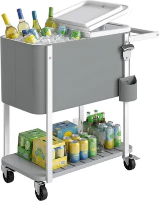 Produktbild von Servierwagen 56 L mit Rollen, mobiler Kš¹hlwagen mit Flaschen?ffner, Grau