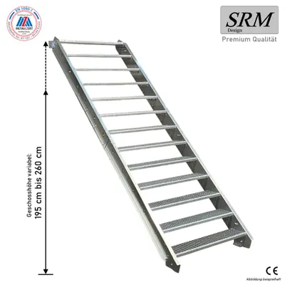Produktbild von 13 Stufen Stahltreppe Breite 80 cm Geschosshöhe 195-260cm inkl. Zubehör