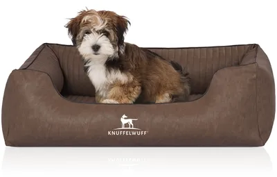 Produktbild von Knuffelwuff Orthopädisches Hundebett Chesapeake aus Laser gestepptem marmoriertem Kunstleder XXL 120 x 85cm Braun