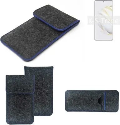 Produktbild von K-S-Trade Handy-Hülle Schutz-Hülle kompatibel mit Huawei nova 10 Filztasche Pouch Tasche Case Sleeve Filzhülle dunkelgrau, blauer Rand