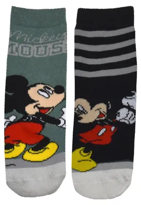 Produktbild von Disney Mickey Mouse ABS Socken für Jungen - Kinder Kindersocken Stoppersocken antirutsch Söckchen Grau/Schwarz (2er Pack) 27-30