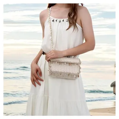 Produktbild von Stroh-Umhängetasche für Damen Sommer-Strandtasche Gewebte Urlaubstasche Kleine Ketten-Clutch-Tasche