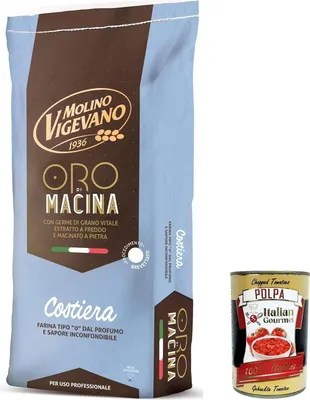Produktbild von Molino Vigevano Costiera Oro, "Typ 0" Mehl, tagsüber, ideal für herzhafte. Packung von 10 kg + Italian Gourmet polpa 400g