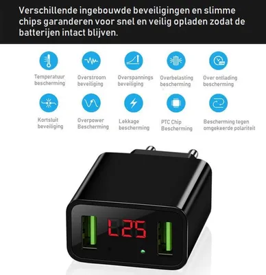 Productafbeelding van DrPhone ICO-1 - Magnetische USB-C / Type C Oplaadkabel 3A + Thuislader 2 poorten