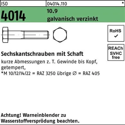 Produktbild von Reyher  Sechskantschrauben ISO 4014 10.9 M 12x80 vz A2F, (50 Stück)