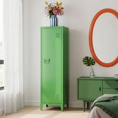 Zdjęcie produktu dla Pojedyncza szafka 'Kurikka' z 2 zamykanymi metalowymi półkami 137 x 38 x 38 cm Apple green