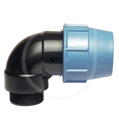 Zdjęcie produktu dla Kątownik Unidelta z PP, 90°, z gwintem zewnętrznym 32 mm x 1/2"