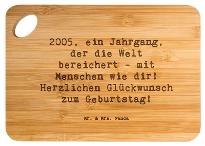 Produktbild von Mr. & Mrs. Panda Schneidebrett Spruch 2005 Geburtstag - Transparent - Geschenk, Jahrgang, Hackbrett, Geboren am, Alter, Frühstücksbrett, Brett, Happy Birthday, Holzbrett