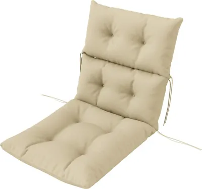 Immagine prodotto di Cuscino da seduta Fortuna Lai, 115x56 cm Cuscino per sedia con lacci, schienale, imbottitura spessa 10 cm, cuscino idrorepellente per casa, giardino, ufficio, sedie, beige