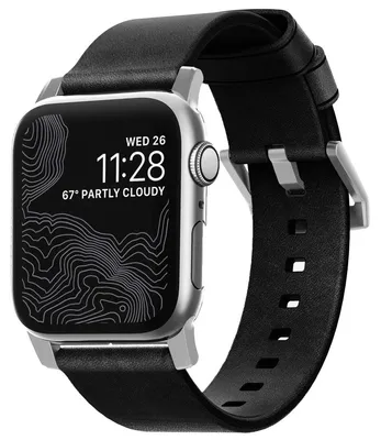 Imagen del producto de Pulsera de cuero moderna Nomad para Apple Watch | 44/45/46/49 mm - Negra / Plateada
