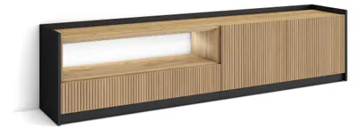 Image de SOKKEL Meuble TV, Banc Télé, 207x37x50 cm, Pour les TV jusqu'à 80", Led, Chêne et noir