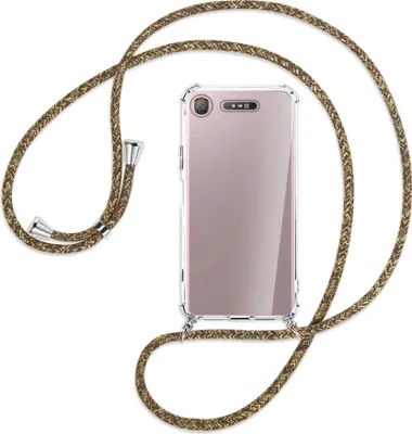 Produktbild von Handykette Backcover-Schutzhülle mit Band (Metall silberfarben) für Sony Xperia XZ1 - braun+beige