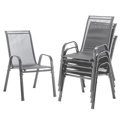 Produktbild von GIHAUVIA 4er Set Gartenstühle Stapelbar robustem Metallgestell und Hoher Belastbarkeit Terrassenstühle Balkonstühle mit Armlehnen 54.5x63x92cm Grau