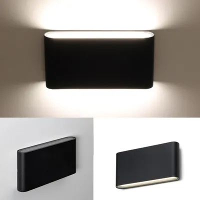 Produktbild von 12W "SAFATA" LED Wandleuchte IP54 für den Außen-/Innenbereich, rechteckiges Design in schwarzem Aluminium, Auf- und Abstrahlung, 4000K Neutralweiß