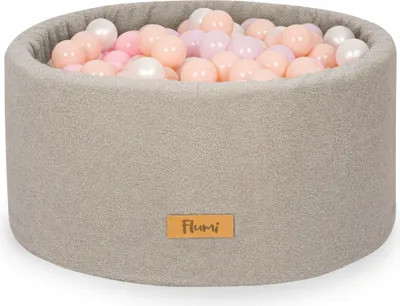 Produktbild von Flumi Bällebad Baby - Bällepool Kinder 90x40cm mit 200 Bällebad Bälle ∅ 7cm in EU hergestellt - Grau + Bälle pastellfarbene Rosen