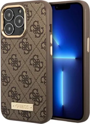 Zdjęcie produktu dla Guess GUHMP14LU4GPRW iPhone 14 Pro 6,1 brązowy/brown hard case 4G Logo Plate MagSafe