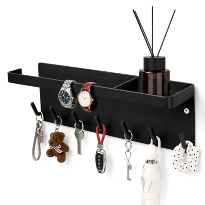 Productafbeelding van Magnetische Wandsleutelhanger - Zwart met 7 Haken