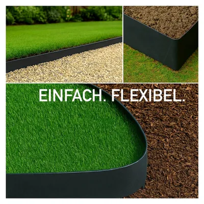 Produktbild von Metall-Rasenkante Anthrazit 6m – Beeteinfassung aus Stahl, 16cm hoch, Rasenkanten in Schwarz, Beetbegrenzung, Rasenbegrenzung